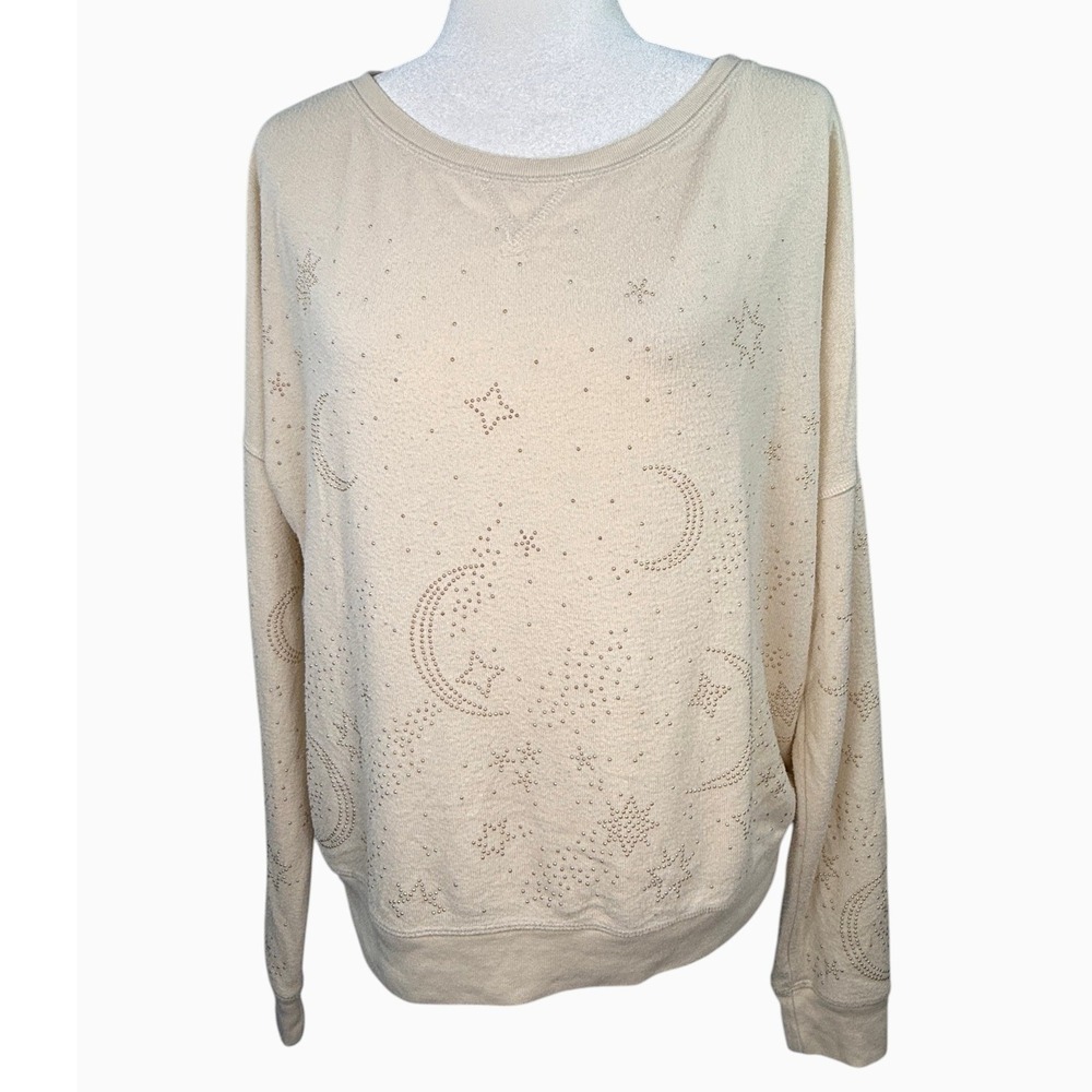 Beach Riot Small Cream Gold Studded Moon Stars Celestial Crewneck Sweatshirt